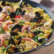 Paella with seafood or chicken